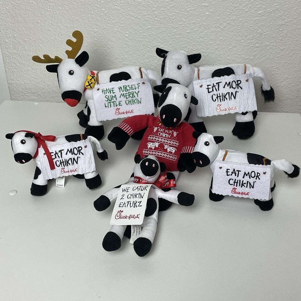 LOT of 6 Chick-Fil-A Plush Cows Christmas Sweater Reindeer Valentines Day